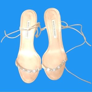 MANOLO Blahnik sz39 tieup strappy rhinestone barbie stiletto high heel platform